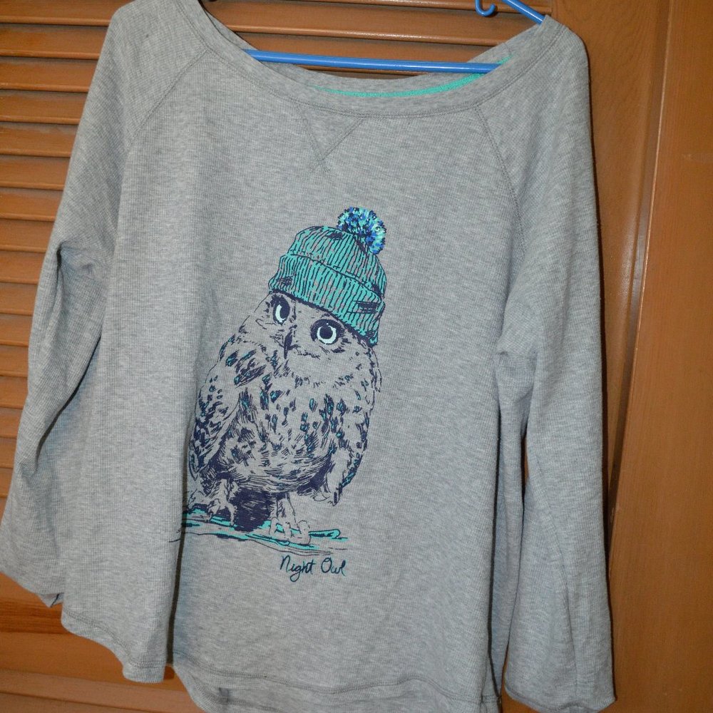 Kohls XL Teal Gray Owl Thermal/Pajama Shirt